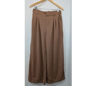 Halara Brown Textured‎ Wide Leg Pants Elastic Waist Size Large
